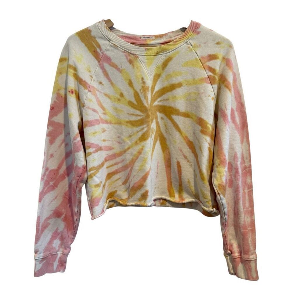 Mother The Loafer Crop Fray Sweatshirt Coral Haze Lemon Delusiona Size M